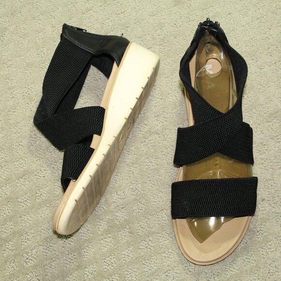 Mia Chelsia Women's 10 Black Elastic Criss Cross Straps Zips Up 2" Wedge Heel - Picture 1 of 6